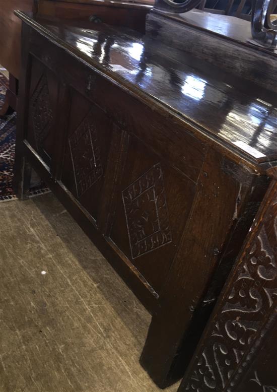 Early 17th century carved panelled  oak coffer